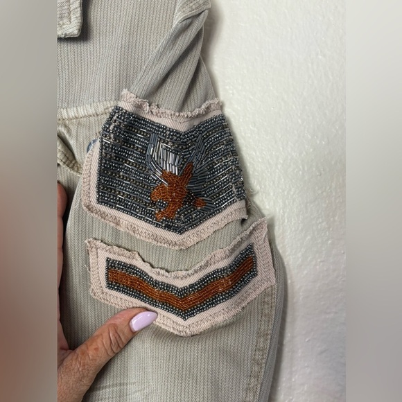Free People Embellished Military Utility Jacket - Khaki Tan Like New Small - Picture 9 of 12